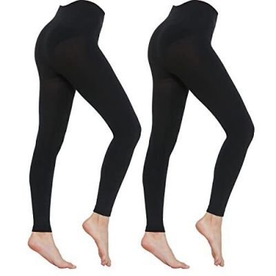 Women's 2 Pairs Super Opaque with Fleece Soft Black Tights Footless 400 Denier L