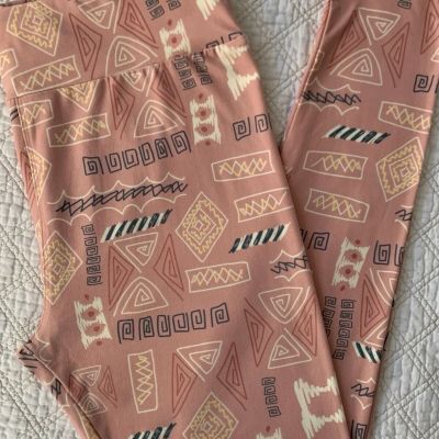 LuLaRoe Leggings TC Geometric Tribal Abstract Pink Teal Green Cream Yellow