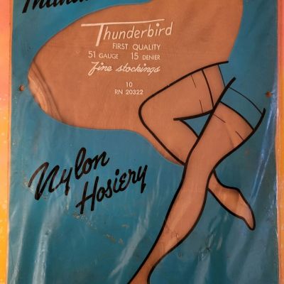 Vint Thunderbird Seamed 15 Denier 51 Gauge Stockings - Beige-Size 10