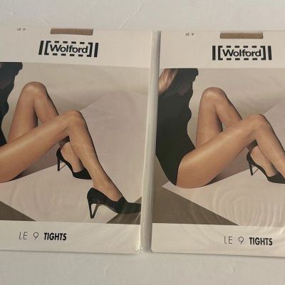 Wolford 2 Pairs ~ SZ M LE 9 Luxury Tights in Cosmetic 10214