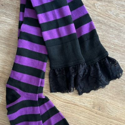 Women’s Halloween Anime Purple Black Striped Socks Over the Knee Lace Stockings