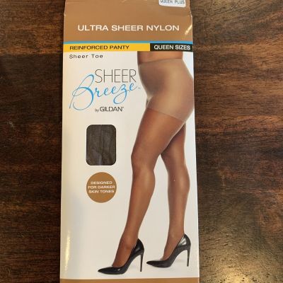 Sheer Breeze By Gildan Ultra Sheer Nylon Pantyhose Queen Size Plus Mocha