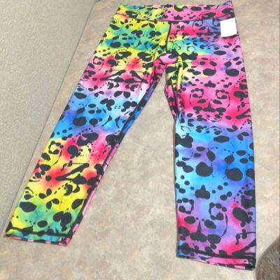 Terez women's size Large inkblot tie dye high waist 3/4 leggings bright colorful