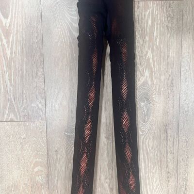 Wolford Fishnet Tights  With Intricate Lace Pattern On Both Sides Of Leg Sm