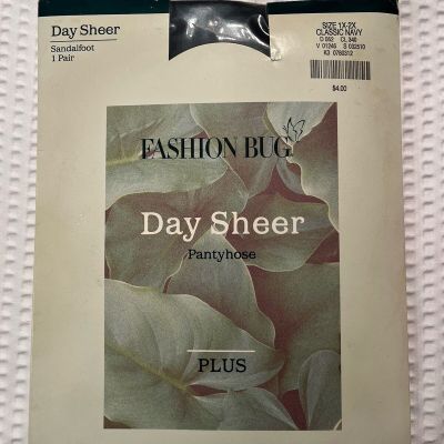 Fashion Bug Day Sheer 1X -2X Pantyhose, CLASSIC NAVY - Sandalfoot - PLUS