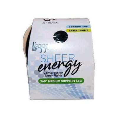 1 L'eggs Compression Sheer Tight Medium Support Control Top Size Q + Jet Black