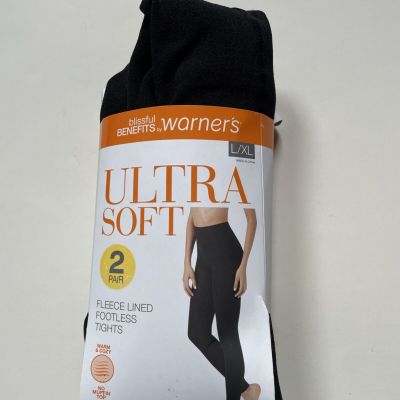 Warner's Blissful Benefits Women's L/XL Heather/Black/2-Pack Fleece Lined Tights