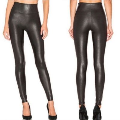 SPANX Black Faux Leather Leggings Women’s Size L large Shapewear Shiny Shaping