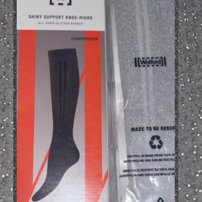 Shiny Support Knee High Wolford white silver Effect Compression Stock Glitter