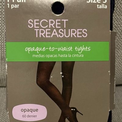 Secret Treasures Sz 3 DARK NAVY 60 Denier Opaque Tights: 155-210lbs Machine Wash