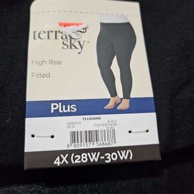 Terra & Sky High Rise Fitted Stretch Leggings Plus Size 4XL - 46x27 Lot Of 3 Blk