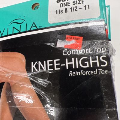 Ravinia 6 Pairs Comfort Top Knee High Reinforced Toe Suntan 8 1/2 - 11 One Size