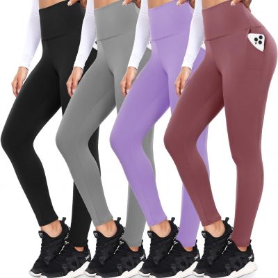 4 Pack Leggings with Pockets for Women,Soft High Waisted Tummy Control Workout Y