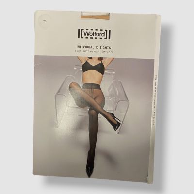 $55 Wolford Women's Beige Stretch Silk Smooth Individual 10 Tights Size X-Small