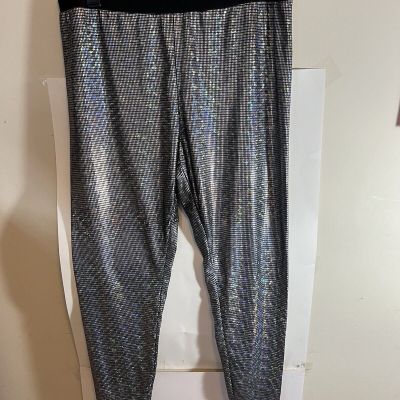 Black Sparkling Silver Metallic Leggings Size 2XL