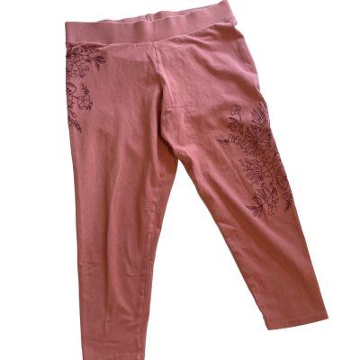 Torrid Mauve Floral Embroidered Premium Leggings Women's Size 1X Cropped Pants