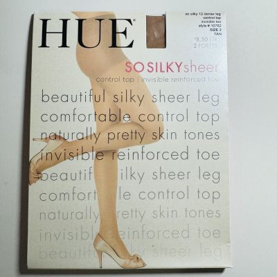 New HUE So Silky Sheer Control Top Pantyhose Invisible Toe Womens Sz 2 Tan 10762
