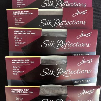 NEW 5 PACKS Hanes 718 SILK REFLECTIONS Silky Sheer Control Top Reinforce Toe EF