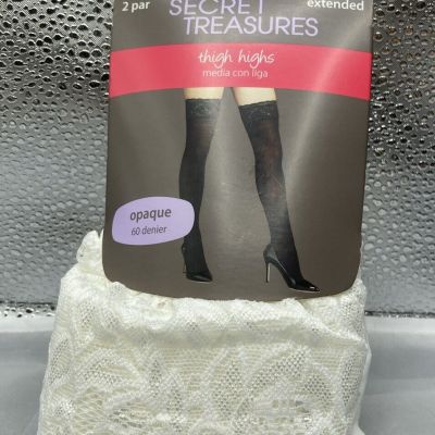 2 Pairs Secret Treasures Womens Tights Thigh High White Lace Opaque Plus Size