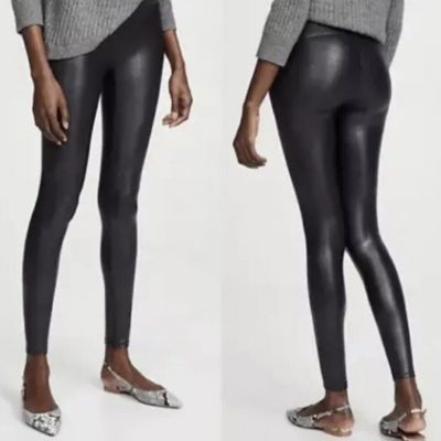 SPANX Faux Leather Leggings Size Large L Black Ankle High Waisted