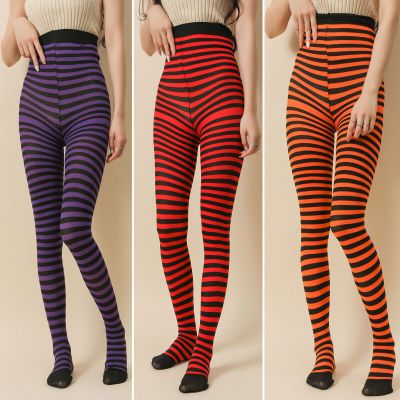 Women's Halloween Costume Shaping Sheer Tights With Contrasting Striped Pattern