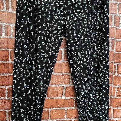 LuLaRoe Women's Black Musical Notes Elastic Waist Leggings Size T/C Tall Curvy