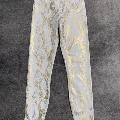 Carbon 38 cream and gold metallic snake print leggings M