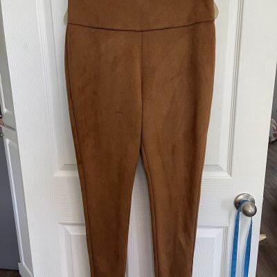 Crown & Ivy Women’s Tan Suede Feel Leggings Size L Wide Waistband Comfort