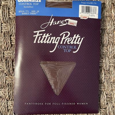 Vintage Hanes Fitting Pretty Control Top Pantyhose Size 3X Made In USA