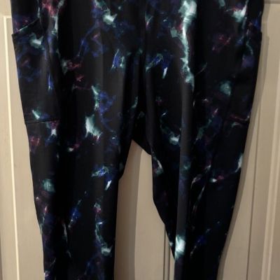 MSRP $35 Id Ideology Plus Size Celestial Sky Printed 7/8 Leggings Black Size 2x