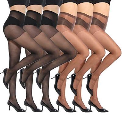 MANZI 6 Pairs 20D Women's Sheer Tights Ultra Thin High Waist Pantyhose Thigh ...