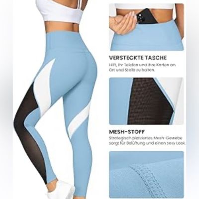 QUEENIEKE WOMENS COLOR BLOCK MESH LEGGINGS BACK POCKET MED YOGA RUNNING WORKOUT