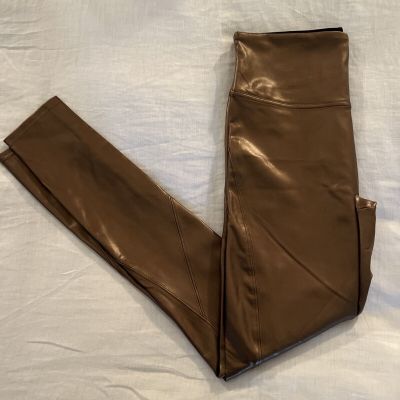 NEW SPANX Faux Leather Leggings Tummy Control Gold Size Medium NWOT