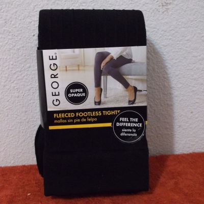 NEW GEORGE LADY'S  FLEECE FOOTLESS TIGHTS in a BLACK  w/ RIB DESIGN