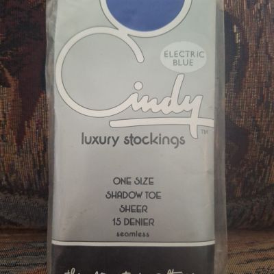 Vintage Cindy Luxury Nylons Stockings One Size ELECTRIC BLUE Shadow Toe NOS