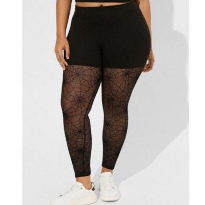 Torrid Women’s Black Full Length Signature Waist Flocked Spiderweb Legging Sz 00