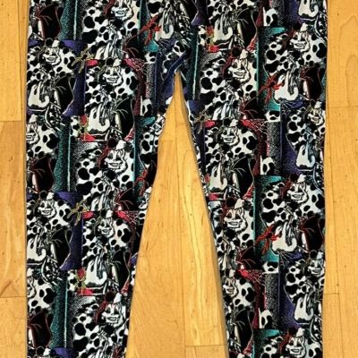 LuLaRoe Soft Black White Leggings Pants DISNEY Cruella De Vil Villian One Size