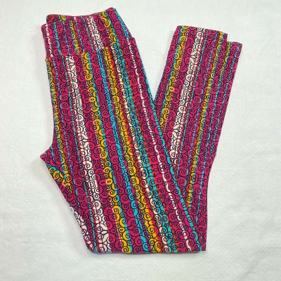 Lula Roe Womens Leggings One Size sz 2-10 Multicolor Striped Swirls Soft NEW