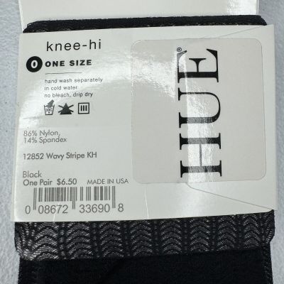HUE Wavy Striped Black Knee Highs Womens One Size 1 Pair NEW