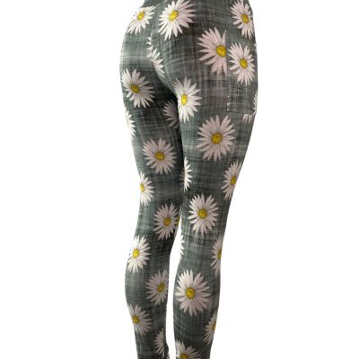 Bright Daisies over Gray Plaid Leggings Capri Shorts Multiple Sizes POCKETS