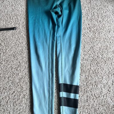 Alo Yoga Teal Airbrush Ombre Leggings Double Stripe Sz S Athleisure Gym Workout