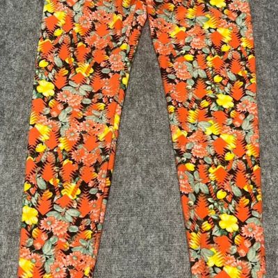 LuLaRoe Women's Leggings OS One Size 2-10 Bright Orange Floral Pattern -