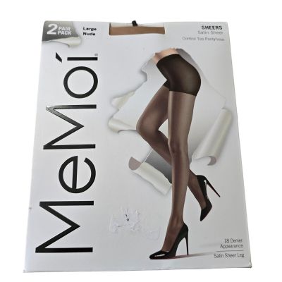 NWT MeMoi Nude Satin Sheer Pantyhose 2 Pack Size Large