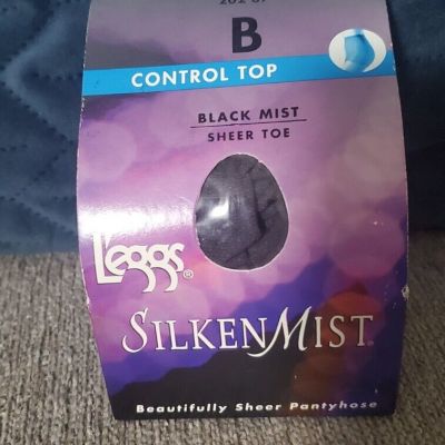 Leggs Silken Mist Pantyhose Size B Style 20207 Black Mist Control Top Sheer Toe