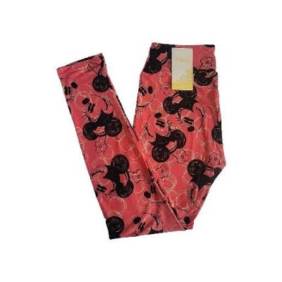 LuLaRoe Disney Girls Women's OS NWT Minnie Mouse Salmon Pink Black Soft Leggings