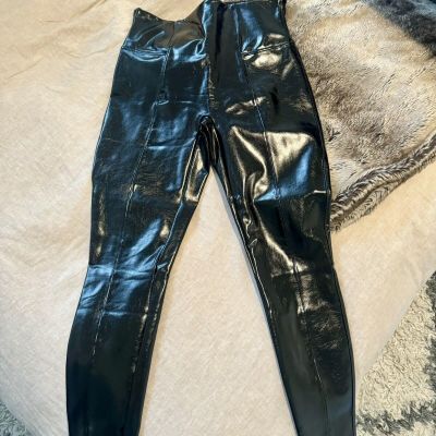 Women’s Black Spanx Faux Patent Leather Leggings XL