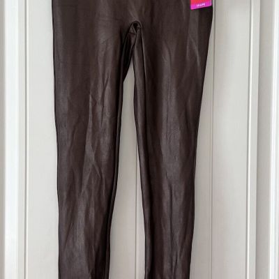 New Spanx Medium Faux Leather Leggings Bronze Metal Brown Stretch Shape Pants