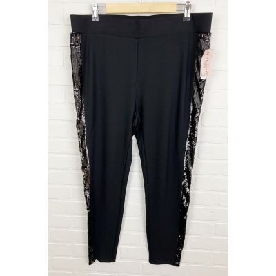 NWT Philosophy Sequin Side Stripe Ponte Knit Leggings Black Size 1X