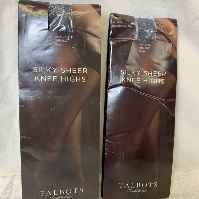 Talbots Woman Silky Sheer Knee Highs 3 Pairs Reinforced Toe ASH GREY One Size