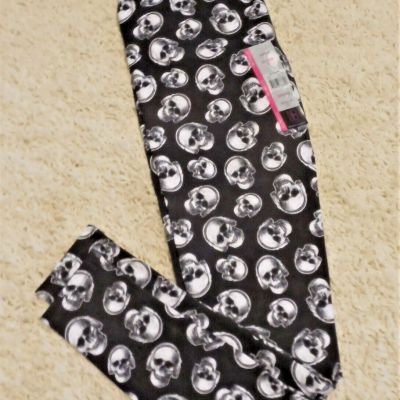 Womens Juniors Black Headphone Skull Halloween Leggings Stretch Pants XS (1) New